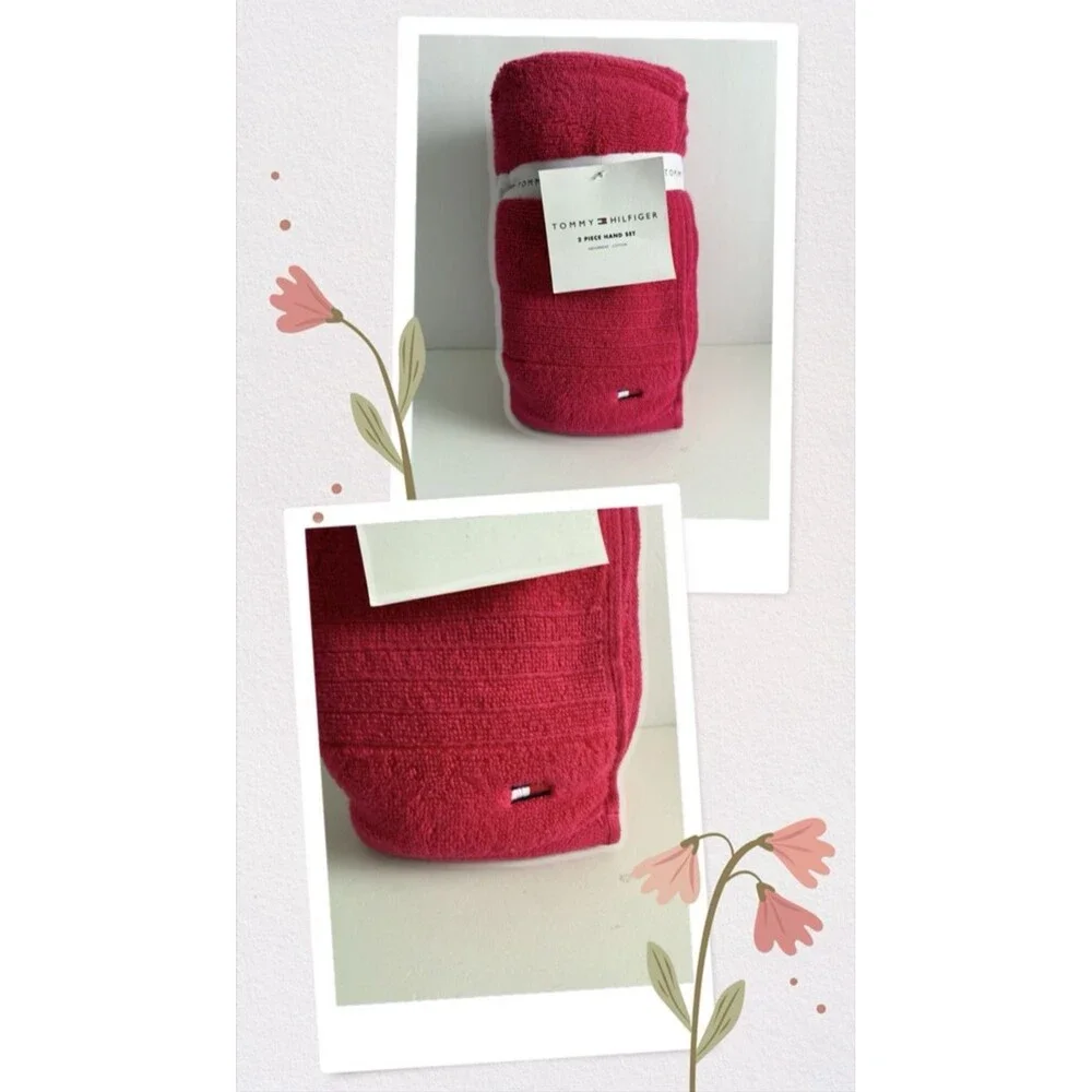 Tommy Hilfiger Hand Towels Set of 2 Bathroom Hot Pink 100% Cotton 16x30